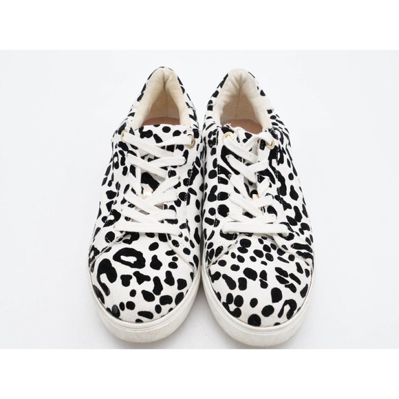 Topshop Womens 7 Sneakers White Black Leopard Print Low Top Lace Up Casual Shoes - Picture 6 of 11
